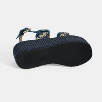 Kadın Lacivert Ayarlanabilir Tokalı Hasır Detaylı Sandalet