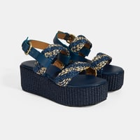 Kadın Lacivert Ayarlanabilir Tokalı Hasır Detaylı Sandalet