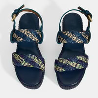 Kadın Lacivert Ayarlanabilir Tokalı Hasır Detaylı Sandalet