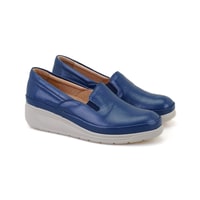 Kadın Lacivert Dolgu Topuklu Deri DesaComfort Günlük Ayakkabı