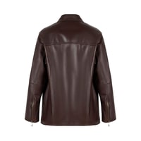 Kadın Lacivert Gömlek Yakalı Deri Ceket