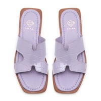 Kadın Lila Kroko Baskılı Deri Terlik