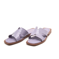 Kadın Lila Kroko Baskılı Deri Terlik