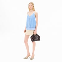 Kadın Mavi Askılı V Yaka Süet Bluz 