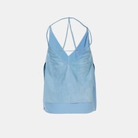 Kadın Mavi Askılı V Yaka Süet Bluz 