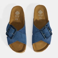 Kadın Mavi Ayarlanabilir Toka Detaylı Süet Terlik