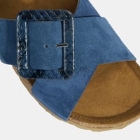 Kadın Mavi Ayarlanabilir Toka Detaylı Süet Terlik