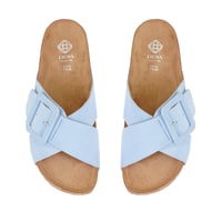 Kadın Mavi Ayarlanabilir Tokalı Süet Deri Terlik