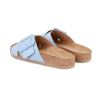 Kadın Mavi Ayarlanabilir Tokalı Süet Deri Terlik