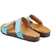 Kadın Mavi Cırt Cırtlı Süet Deri Terlik