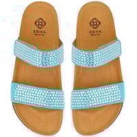 Kadın Mavi Cırt Cırtlı Süet Deri Terlik