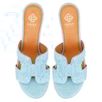 Kadın Mavi Hasır Örgülü Topuklu Terlik