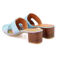 Kadın Mavi Hasır Örgülü Topuklu Terlik