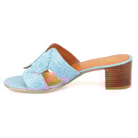 Kadın Mavi Hasır Örgülü Topuklu Terlik