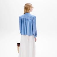 Kadın Mavi Pileli Süet Gömlek Ceket