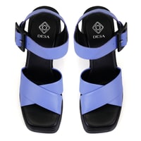 Kadın Mavi Platform Topuklu Deri Sandalet