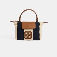 Kadın Monogram Logolu Lacivert Çizgili Kumaş El Çantası