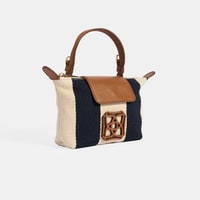 Kadın Monogram Logolu Lacivert Çizgili Kumaş El Çantası