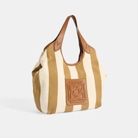 Kadın Monogram Logolu Vizon Çizgili Kumaş Omuz Çantası