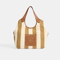 Kadın Monogram Logolu Vizon Çizgili Kumaş Omuz Çantası