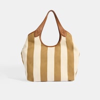 Kadın Monogram Logolu Vizon Çizgili Kumaş Omuz Çantası