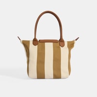 Kadın Monogram Logolu Vizon Çizgili Kumaş Midi Omuz Çantası