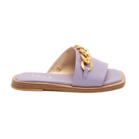 Kadın Mor Zincir Detaylı Deri Terlik