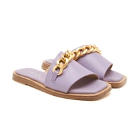Kadın Mor Zincir Detaylı Deri Terlik