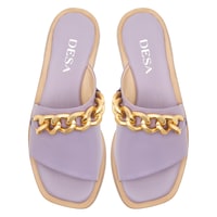 Kadın Mor Zincir Detaylı Deri Terlik