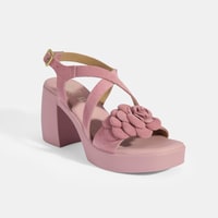 Kadın Pembe Ayarlanabilir Tokalı Süet Topuklu Sandalet