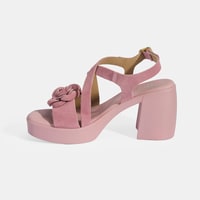 Kadın Pembe Ayarlanabilir Tokalı Süet Topuklu Sandalet