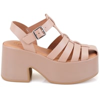 Kadın Pembe Dolgu Topuklu Deri Sandalet