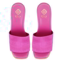 Kadın Pembe Platform Topuklu Süet Deri Terlik