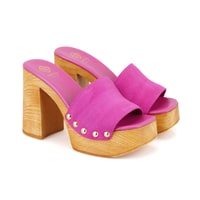 Kadın Pembe Platform Topuklu Süet Deri Terlik