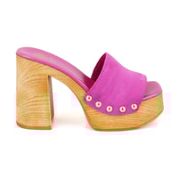 Kadın Pembe Platform Topuklu Süet Deri Terlik