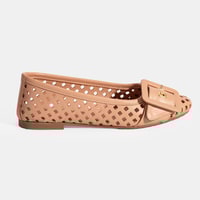 Kadın Pembe Toka Aksesuarlı Perforeli Deri Babet