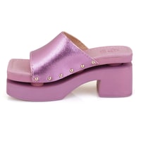 Kadın Pembe Topuklu Deri Terlik