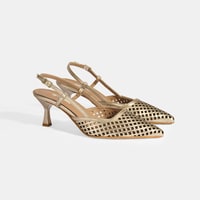 Kadın Perforeli Gold Deri Slingback Ayakkabı