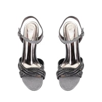 Kadın Platin Parlak Taş Detaylı Topuklu Abiye Ayakkabı