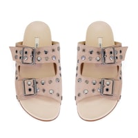 Kadın Pudra Aksesuarlı Deri Terlik