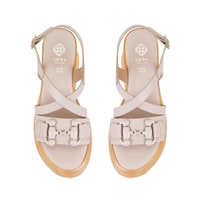 Kadın Pudra Ayarlanabilir Tokalı Topuklu Deri Sandalet