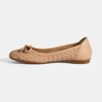 Kadın Pudra Örgü Detaylı Fiyonklu Deri Babet