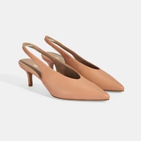 Kadın Pudra Slingback Deri Topuklu Ayakkabı 