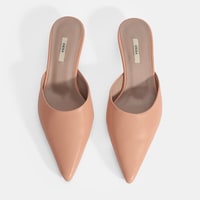 Kadın Pudra Topuklu Deri Terlik