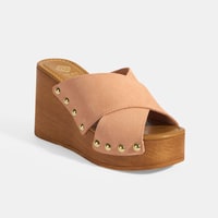 Kadın Pudra Zımba Detaylı Süet Dolgu Topuklu Terlik