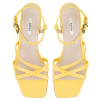Kadın Sarı Ayarlanabilir Tokalı Topuklu Deri Sandalet