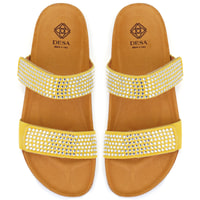 Kadın Sarı Cırt Cırtlı Süet Deri Terlik