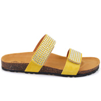 Kadın Sarı Cırt Cırtlı Süet Deri Terlik