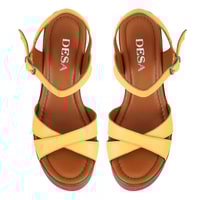 Kadın Sarı Platform Topuklu Deri Sandalet