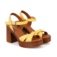 Kadın Sarı Platform Topuklu Deri Sandalet